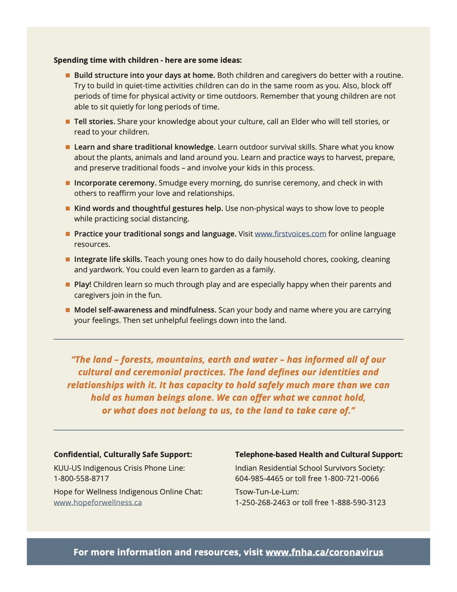 Unsure of how to keep yourself and/or your kids feeling healthy and connected through #COVID19? The FNHA has a whole list of ways to "lean into our cultural strengths" and harness our holistic approach to health.