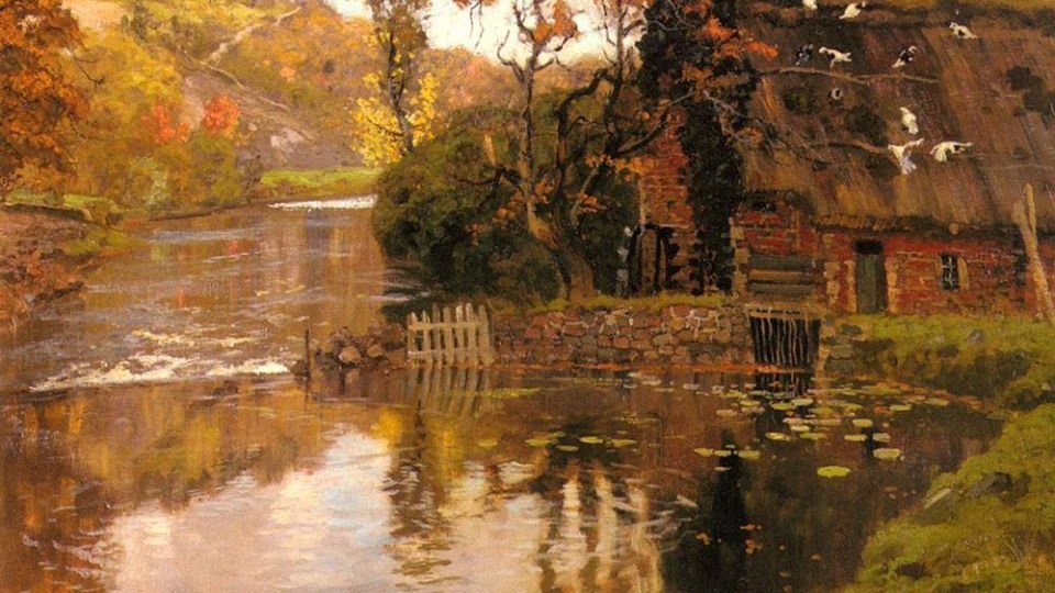 Frits Thaulow Cottage near a stream #painting #art