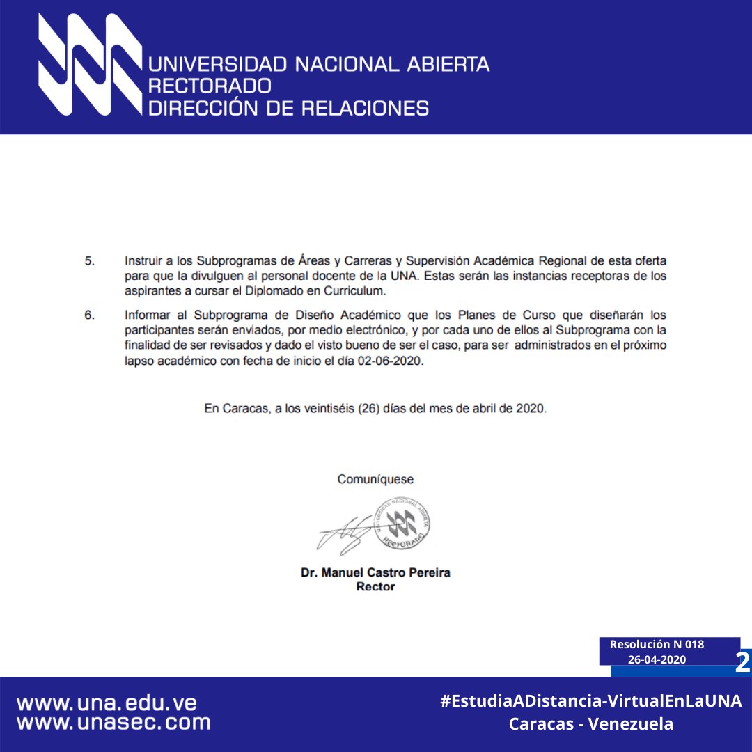 #FelizLunes Resolución Rectoral N°.18, del 26-4-20, drive.google.com/file/d/1lafyuj… Proceso de Inscripción III Cohorte de Diplomado en Curriculum #UniversidadNacionalAbierta #EstudiaOnLineEnLaUNA #Venezuela #EstudianteUNA #mppeuniv #CesarTrompiz #QuedateEnCasa