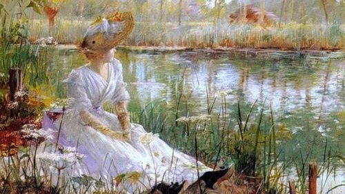 Theriat Charles James A beauty admiring a beauty #painting #art #beautifulwoman #beautifulriver