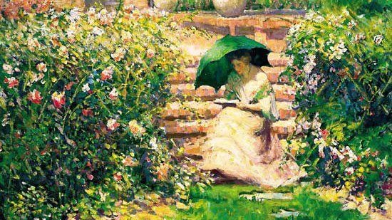 Richard Edward Miller Woman reading in a garden #painting #art