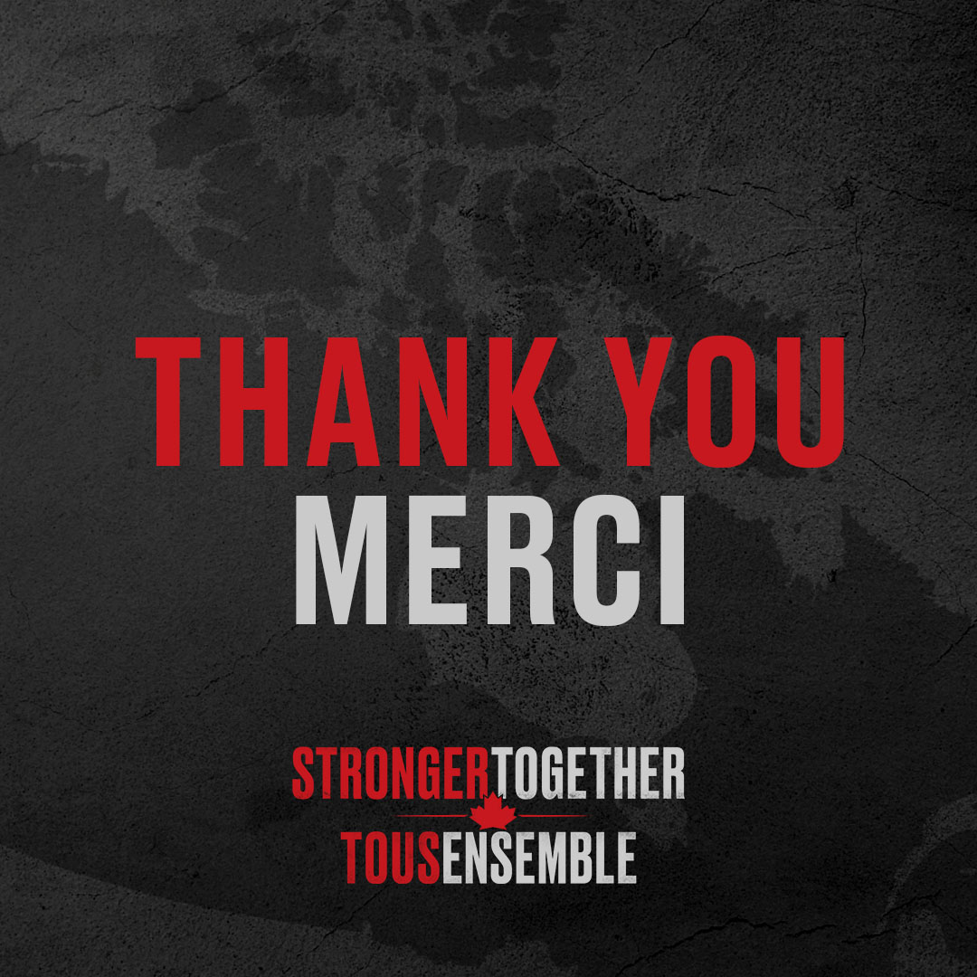 #StrongerTogether #TousEnsemble est l'événement télévisuel canadien non-sportif le plus regardé, et a permis de ramasser plus de 6 millions pour <a href="/foodbankscanada/">Food Banks/Banques alimentaires Canada (inactive)</a>! Vous pouvez le regarder à nouveau sur <a href="/CraveCanada/">Crave</a>, <a href="/icitoutv/">ICI Tou.tv</a> et faire un don au cours des 30 prochains jours.
