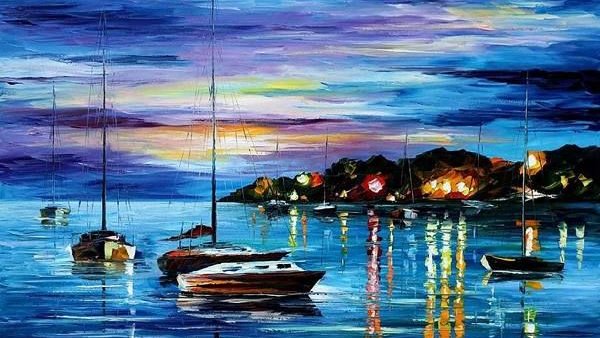 Leonid Afremov Mystery of the Night #painting #art #nightscape #seascape