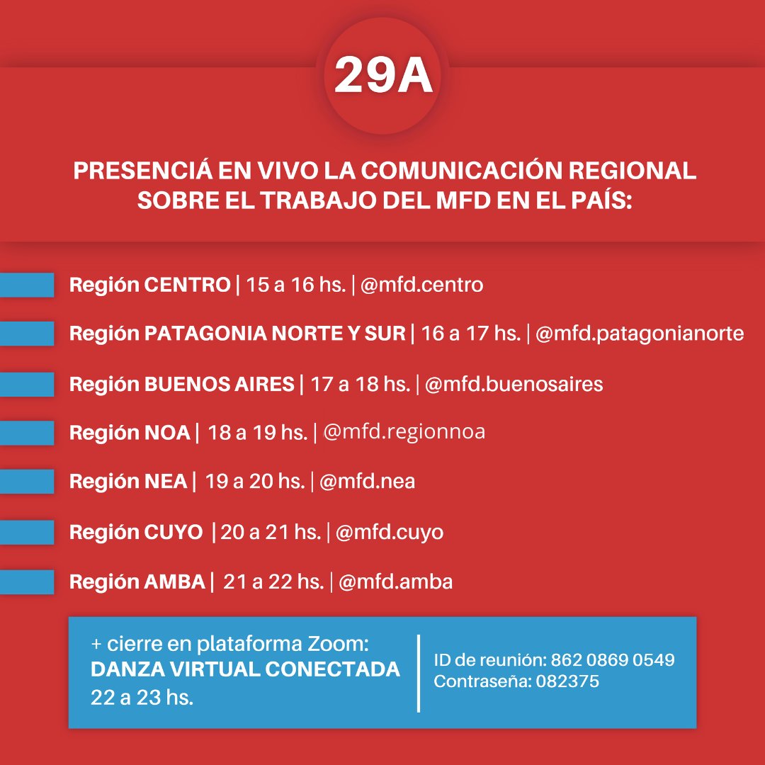 mfederaldanza's tweet photo. El 29A es Nuestro día y aunque las circunstancias nos separan queremos compartirlo juntxs!
Vamos a transmitir en vivo por nuestros IG desde y hacia  todo el país!⁣
Será un Encuentro Colectivo Virtual del Movimiento Federal de Danza. Sumate!⁣ #DANZAESTRABAJO  #REGISTRATE⁣ https://t.co/3LDmm4r7jp