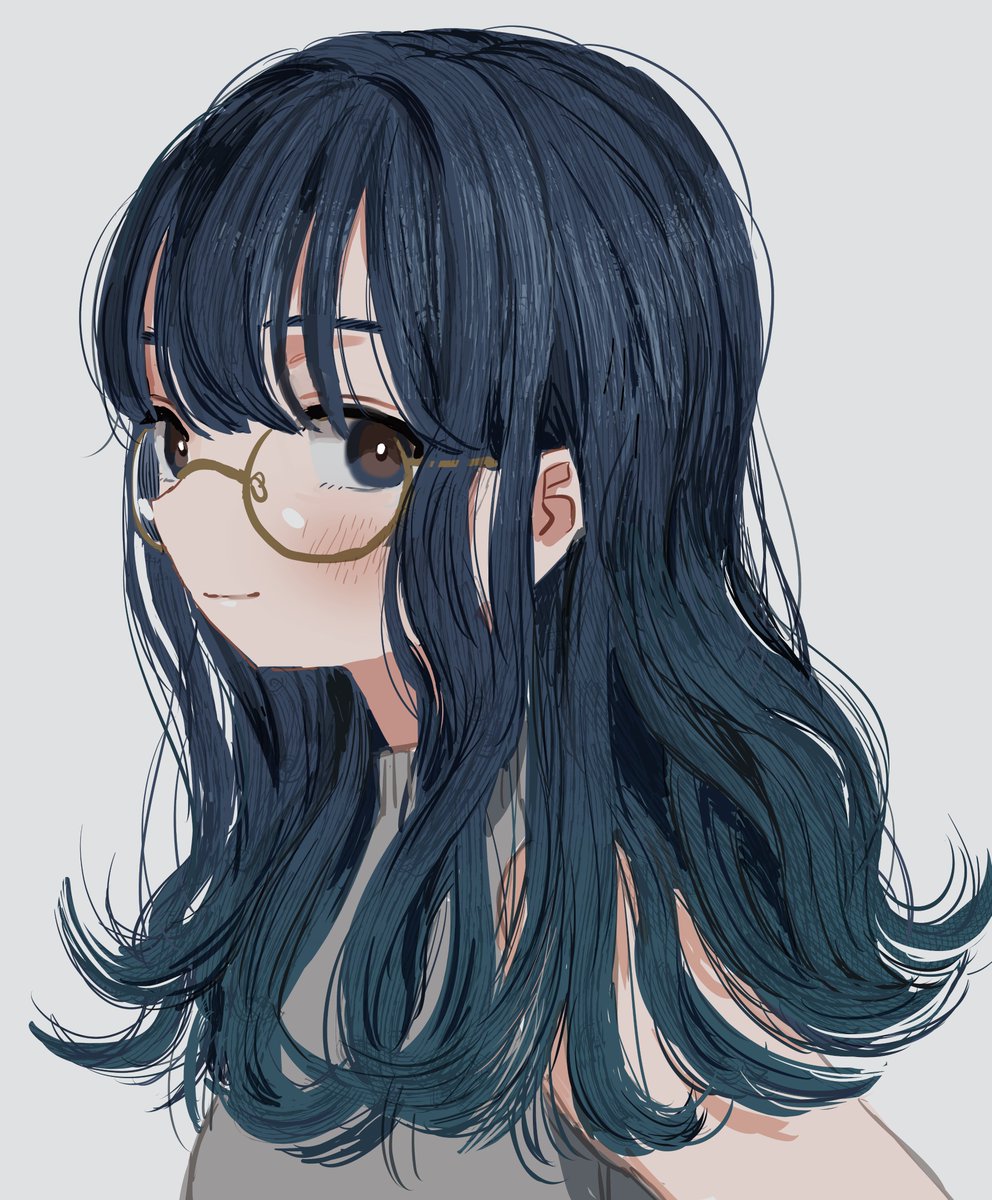 1girl solo glasses looking at viewer simple background long hair blush  illustration images