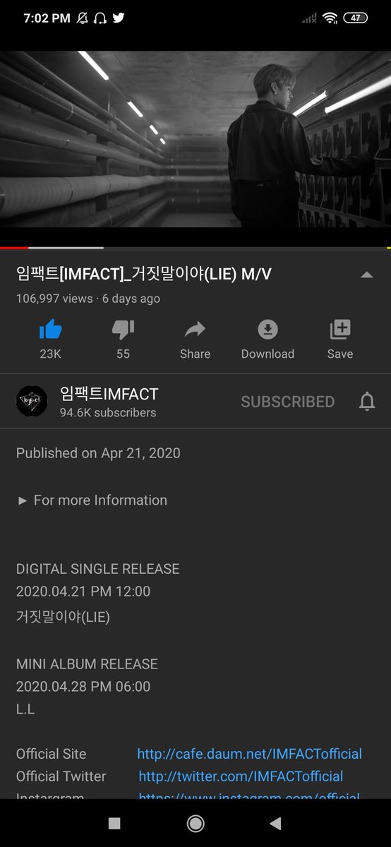 nflyingrl's tweet photo. √ imfact - lie (200427) #StreamLie @imfact_twt @IMFACTofficial https://t.co/oJ25hPymJ9 https://t.co/O4QX4ObDSy