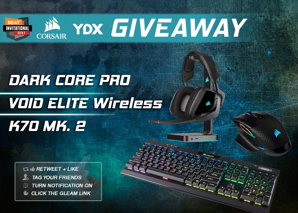 BEAT esports (@beatesports) on Twitter photo 🎉 #GIVEAWAY 🎉
We're partnering with Corsair & YDx and giving away some gaming hardware!
⌨️🖥️🖱️ CORSAIR Gaming Giveaway
👋 Tag Your Friends
💞 RT & Follow
<a href="/CORSAIR/">CORSAIR</a> <a href="/YDXInnovation/">YDX Innovation</a> & <a href="/BEATesports/">BEAT esports</a>
👉 Click to enter: gleam.io/rfv6r/beat-esp…
Winner's drawn May 17. Open🗺️ 🎉 #GIVEAWAY 🎉
We're partnering with Corsair & YDx and giving away some gaming hardware!
⌨️🖥️🖱️ CORSAIR Gaming Giveaway
👋 Tag Your Friends
💞 RT & Follow
<a href="/CORSAIR/">CORSAIR</a> <a href="/YDXInnovation/">YDX Innovation</a> & <a href="/BEATesports/">BEAT esports</a>
👉 Click to enter: gleam.io/rfv6r/beat-esp…
Winner's drawn May 17. Open🗺️