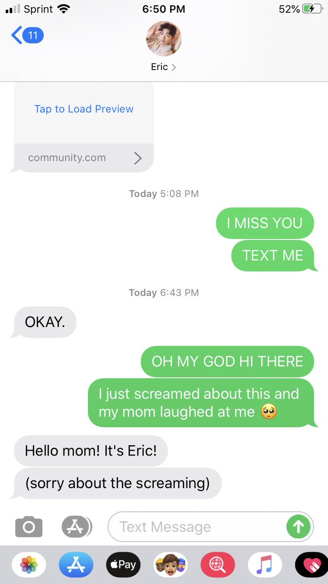 TeenySan's tweet photo. I literally want to cry but from happiness. I love this man so much he’s the sweetest person alive. (Also I hit my head on the wall when he texted me ow) @ericnamofficial https://t.co/PTL0FzYJju