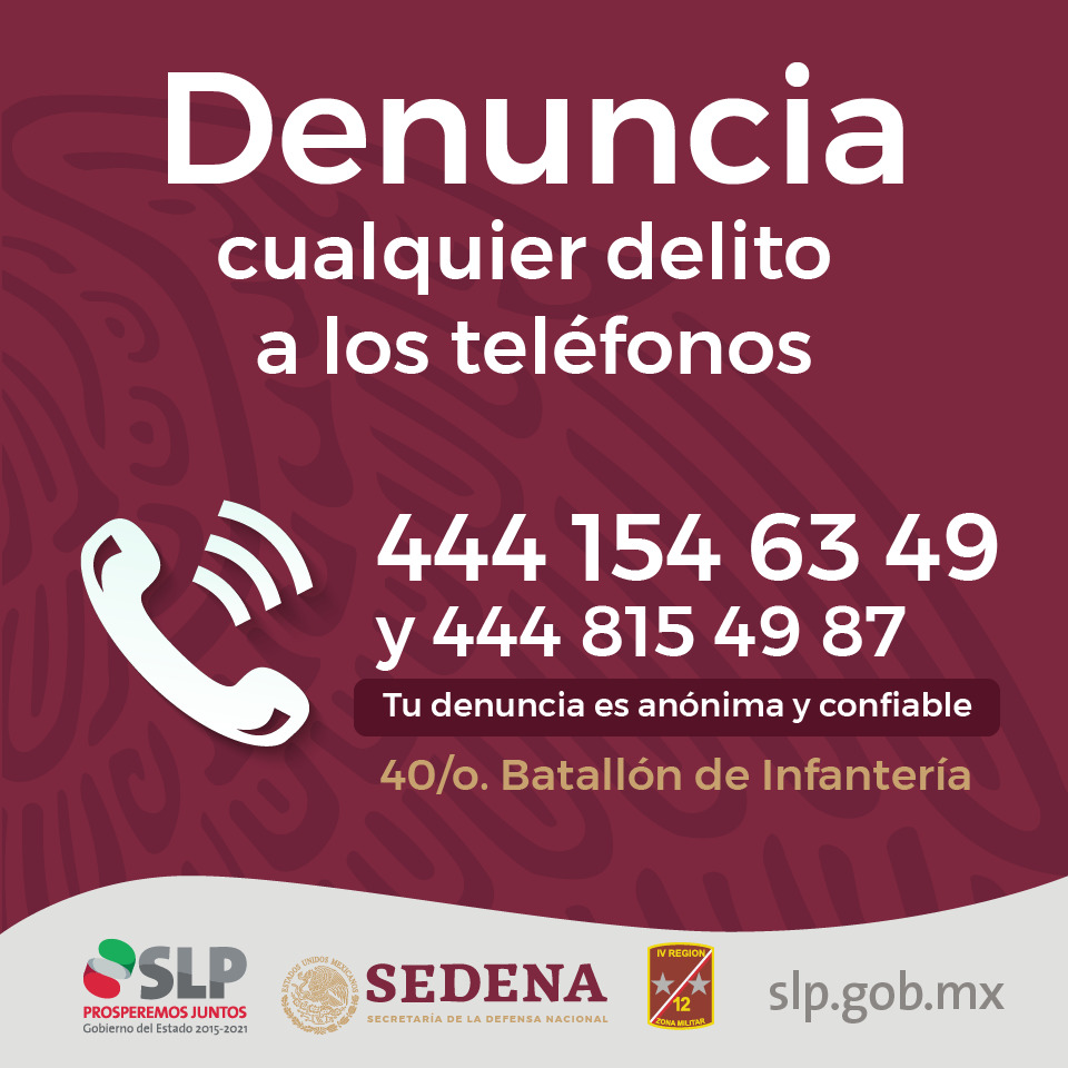 semujeresslp's tweet photo. Recuerda, en las 4 regiones del estado puedes denunciar cualquier delito a la Secretaría de la Defensa Nacional y a la Guardia Nacional, consulta los números de contacto en las imágenes. https://t.co/w8IAU2Wxkw