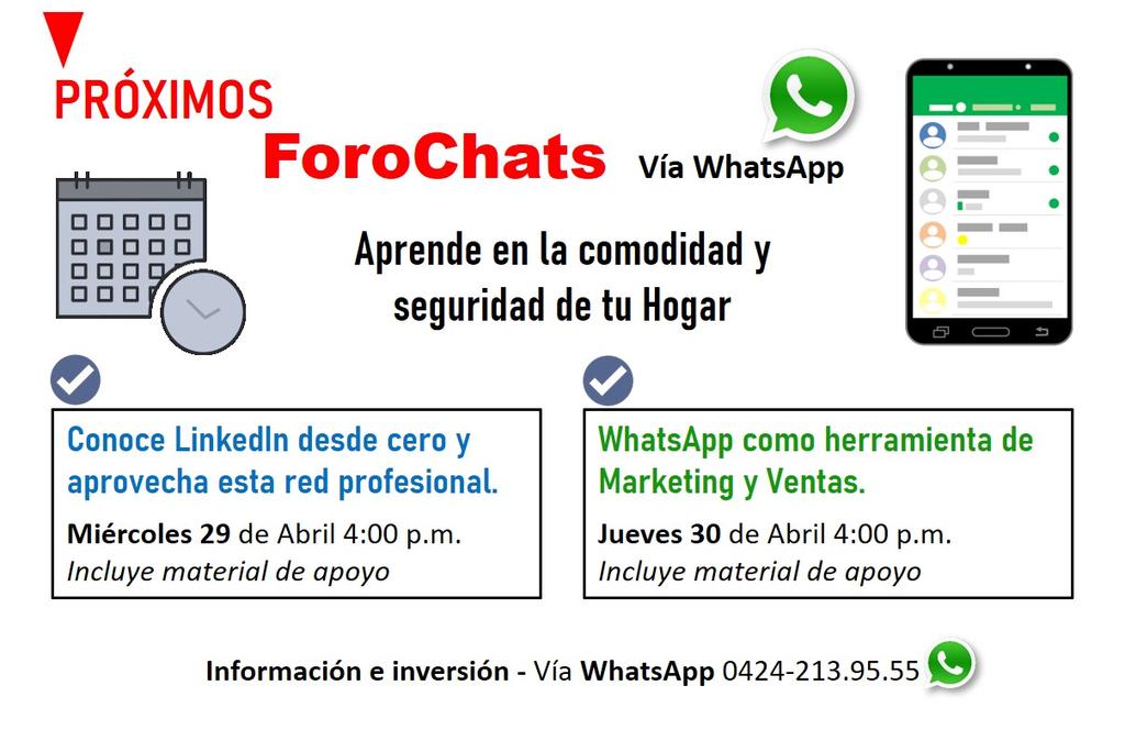 victorpalmitest's tweet image. Próximos ForoChats... aprende en la comodidad de tu hogar vía WhatsApp.

#curso #forochat #QuedateEnCasa #WhatsApp #LinkedIn