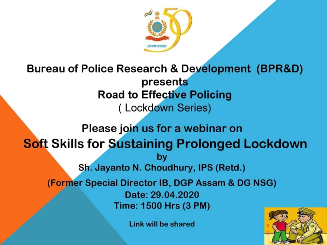 iBhoopendra's tweet image. @BPRDIndia
#ForensicUpdate #ForensicEvent,  #ForensicFamily 👍 
Registrations are now open for BPR&amp;amp;D’s webinar on ‘Soft Skills for sustaining prolonged Lockdown’ by Sh Jayanto Choudhury, IPS (Retd), scheduled at *3 PM on April 29, 2020*.
Register Now:
tinyurl.com/bprd-webinar
