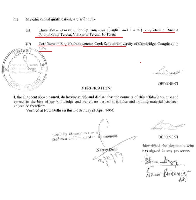 6/nEDUCATION-Lot of Mystery is Attached to itIn her Affidavit in Elections Sonia ji mentioned 3 Years Education in Istituto Santa Teresa Turin in 1964 in ENGLISH ie at the Age of 18, however this is a Primary School. How Can she pass out from a Primary School at the age of 18?