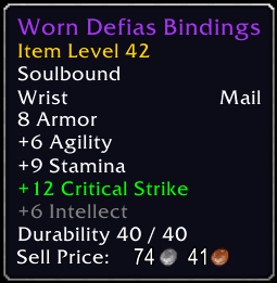 SnackDiggy's tweet image. Check out this item I just got! [Worn Defias Bindings] #Warcraft
