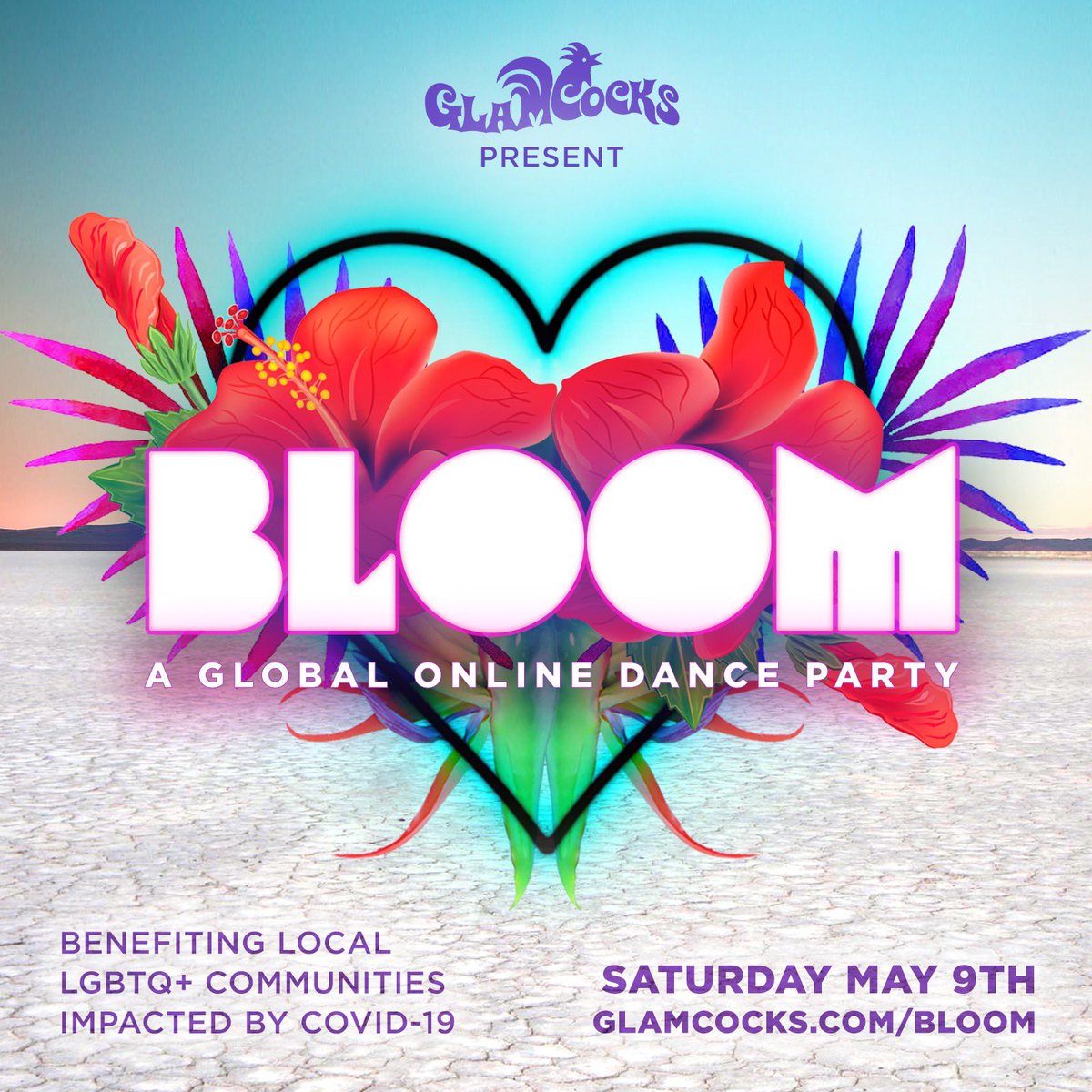 Join us May 9th for our online dance party in the #multiverse! No more doom and gloom, let’s bloom! RSVP at glamcocks.com/bloom 🌺
