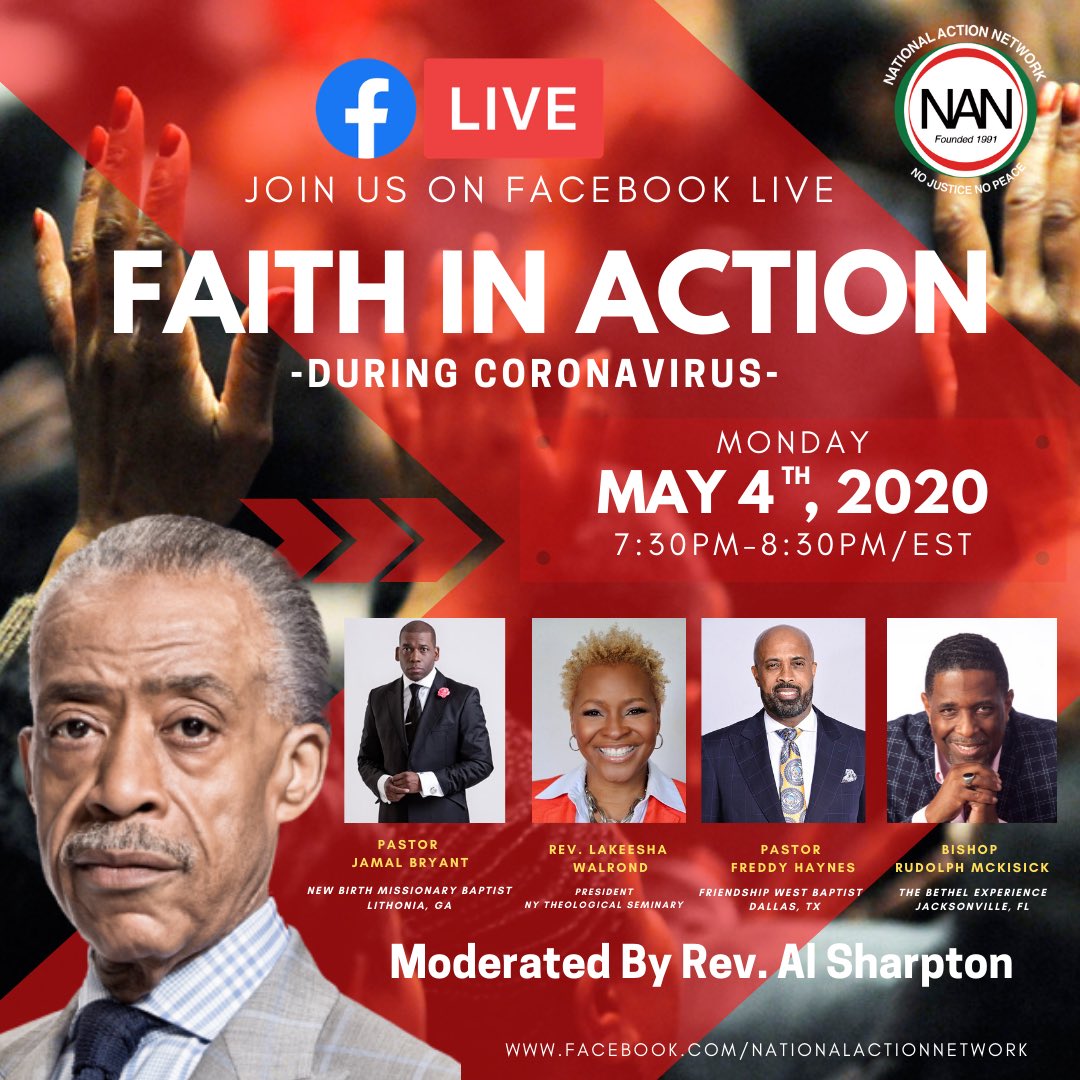 queenvandateach's tweet photo. FAITH IN ACTION, HOSTED BY REV. AL SHARPTON! TUNE IN!
#EPASTORSNETWORK
#EPASTORSNETWORKPROMOTIONS
@jamalhbryant
#coronavirus #StayHome #COVID19 #faith #Church #pastors @NationalAction https://t.co/5RHyV8TKMi
