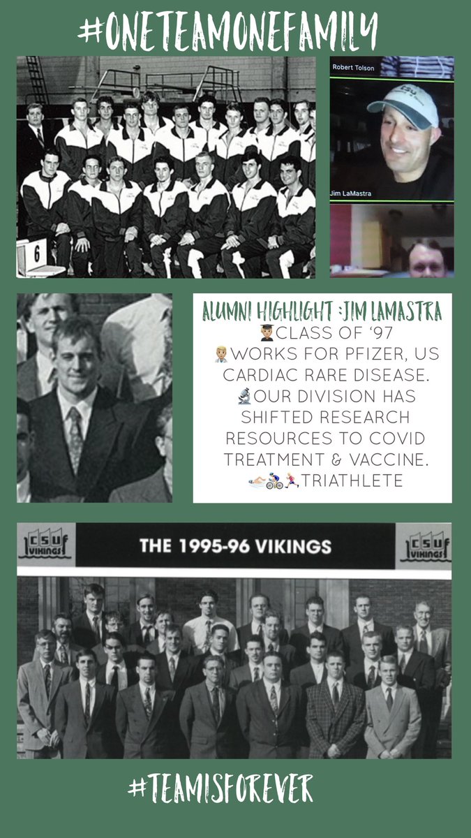 CSU_SwimDive's tweet photo. ALUMNI SPOTLIGHT: Jim Lamastra
🔬👨🏼‍⚕️Work @pfizer is shifting focus to COVID Research &amp; vaccine 
💚Shared advice how to navigate &amp; make the most of unprecedented times
💚💚Reinforced how AMAZING our Alumni are &amp; how we can all HELP BRING PEOPLE UP
#OneTeamOneFamily
#TeamIsForever https://t.co/DpPL5khU21
