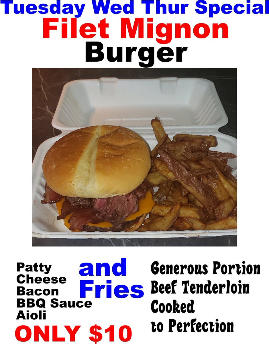 This week’s special!  #FiletMignon burger!! Google “Smoke &amp; Ash Burgers and More” to find us.  Google Maps doesn’t like the address.  #yeg #yegfood