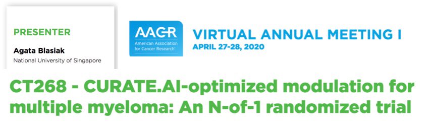 thedeanh's tweet photo. Our team @TheN1Institute is privileged to present our clinical trial abstract at #AACR20. We’re harnessing #CURATE.AI for novel trial designs to help patients with multiple myeloma. Proud to be part of an amazing team! #WeAreN1 https://t.co/qbKSsHOq7k