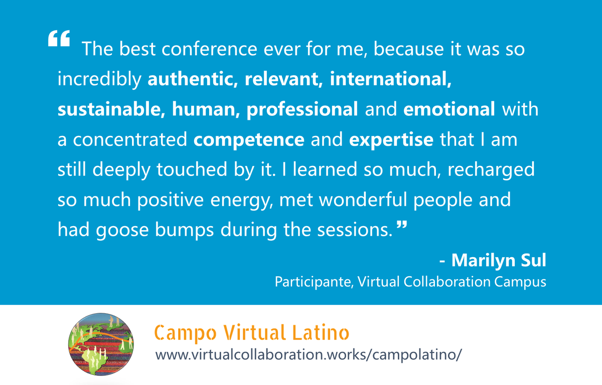 CampoVirtuLatin's tweet photo. #Testimonial - Así se vivió el #VirtualCollaborationCampus.
A partir del 8 de mayo, podrás vivir esta experiencia en el #CampoVirtualLatino. Es en tu idioma y adaptada al contexto de América Latina.
https://t.co/DiSYvEOBGn
#tejidodigital #2020CV https://t.co/uX8o7hKOzG