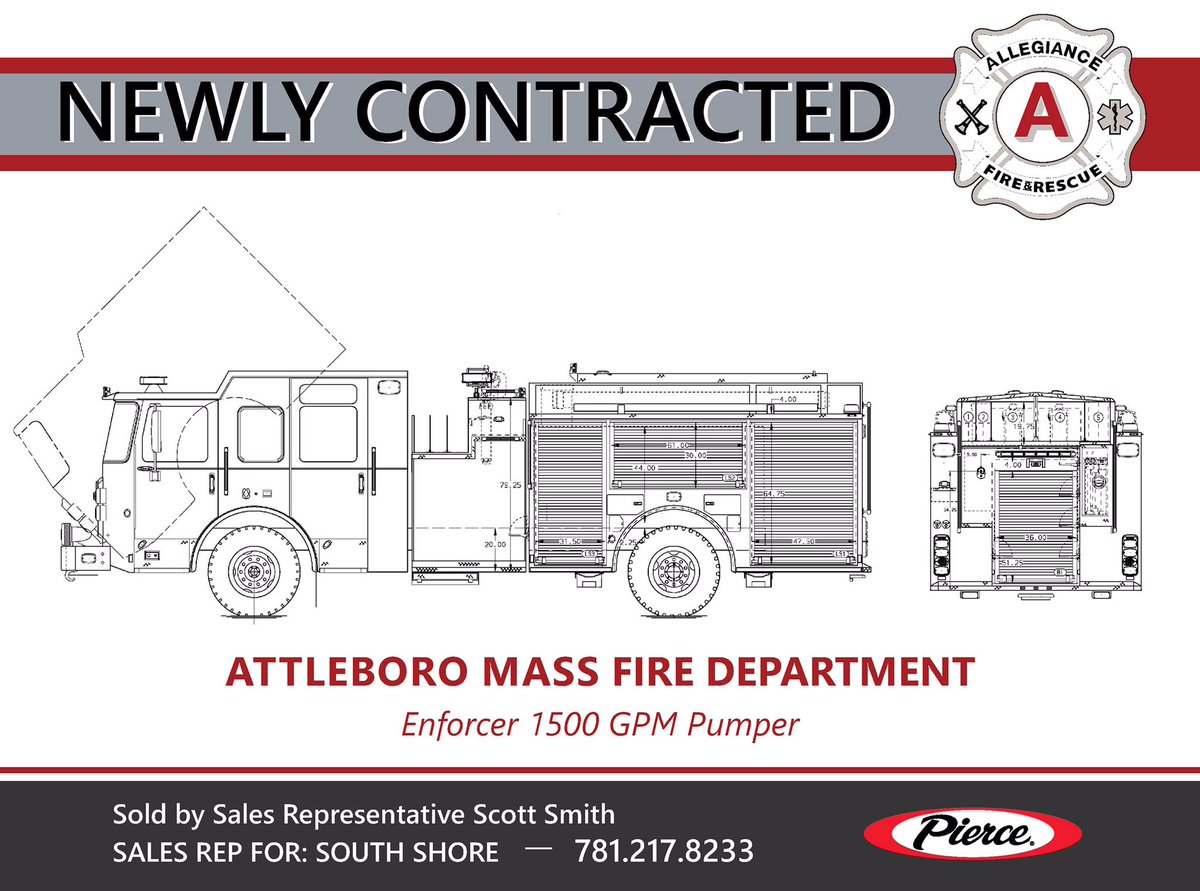AllegianceFireR's tweet image. Thank you and congratulations to the City of Attleboro, MA and the Attleboro Fire Department on your recent purchase of an Enforcer 1500 GPM Pumper.  
We appreciate your continued faith in Pierce MFG and Allegiance Fire &amp;amp; Rescue. #piercemfg #piercefiretrucks #firefighter #fire