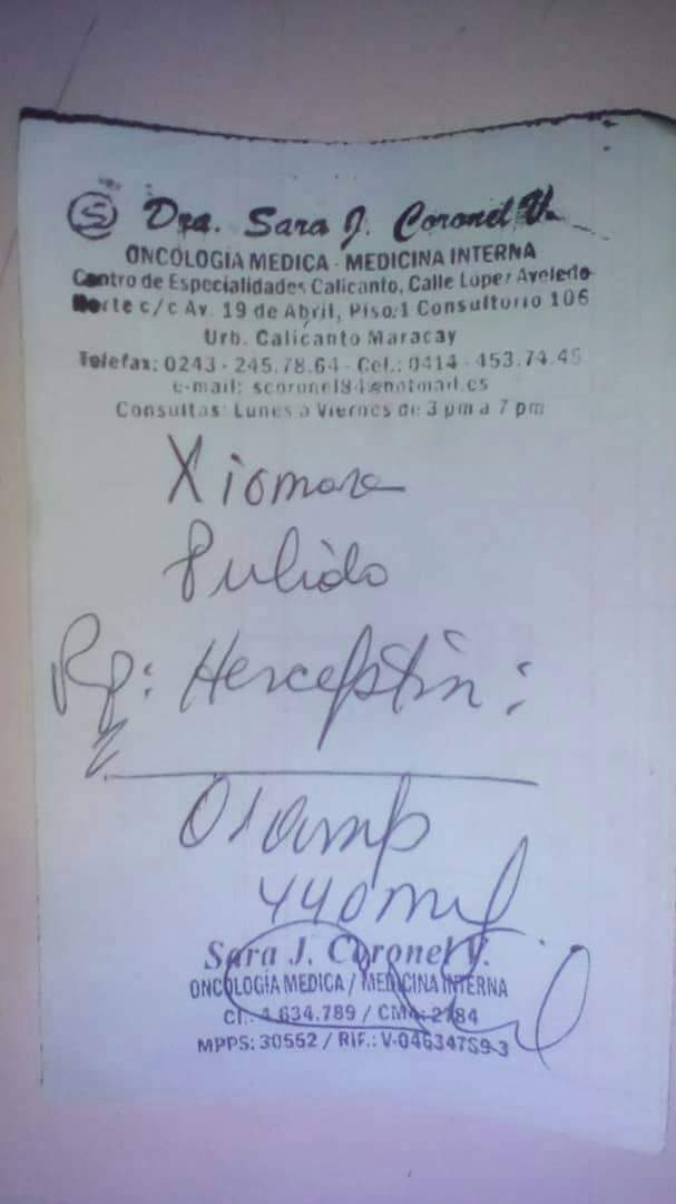 AnonMundial's tweet photo. 🚥#URGENTE🚥
Se necesita para la Dra Xiomara Pulido. Con diagnostico: Cancer de mama. CAPECITABINA y HERCEPTIN. Se encuentra en Estado #Aragua . Quien se solidarice comunicarse con José Alberto 📞0424-353-58-97. https://t.co/OAYW8r7kMx