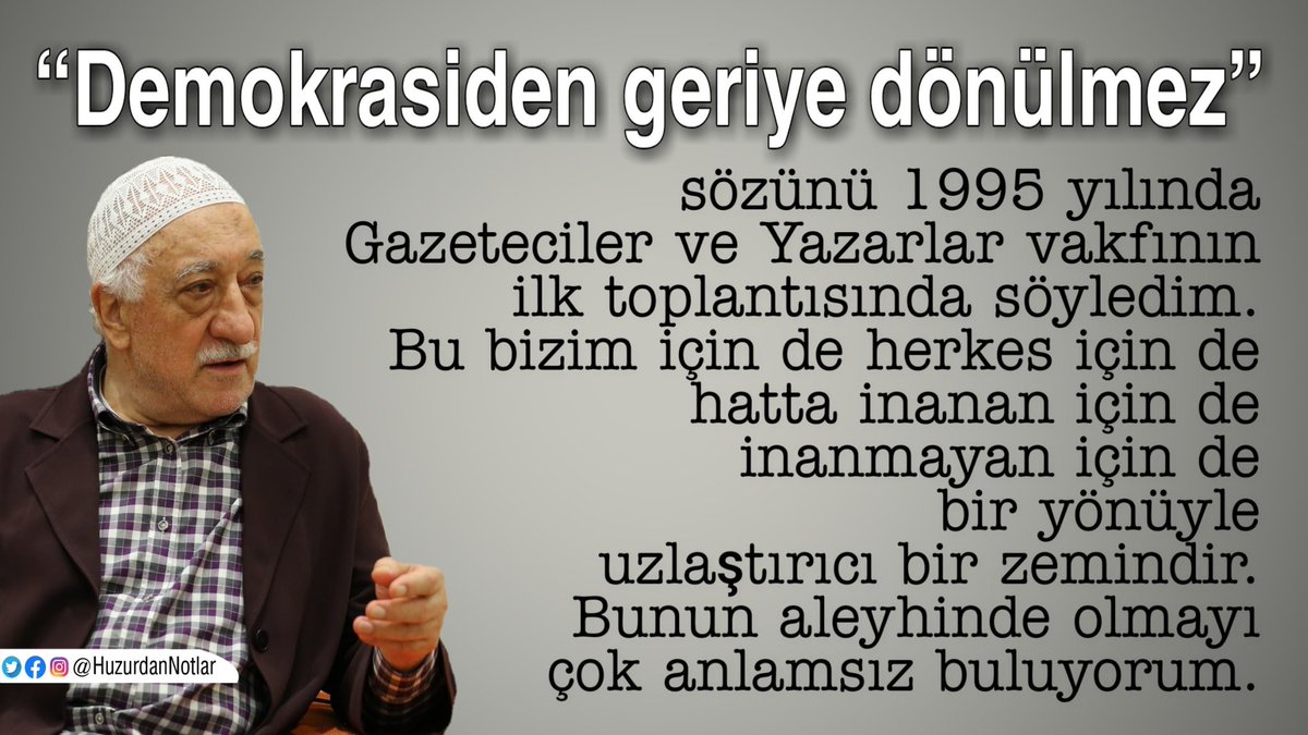 PirlantaNotlar's tweet photo. Hocaefendinin ve hizmet hareketinin yıllardan beri görüşü hiç değişmedi.

Aynı yalanı çokca söyleyerek hizmet hareketini çizgisinden çıkmış göstermeye çalışanlar uğraşadursunlar

Biz dünyaya; demokrasi, hukuk ve insan haklarına bağlılığımızı temsil ile anlatmaya devam edelim inş. https://t.co/5JSG5Ly4hG
