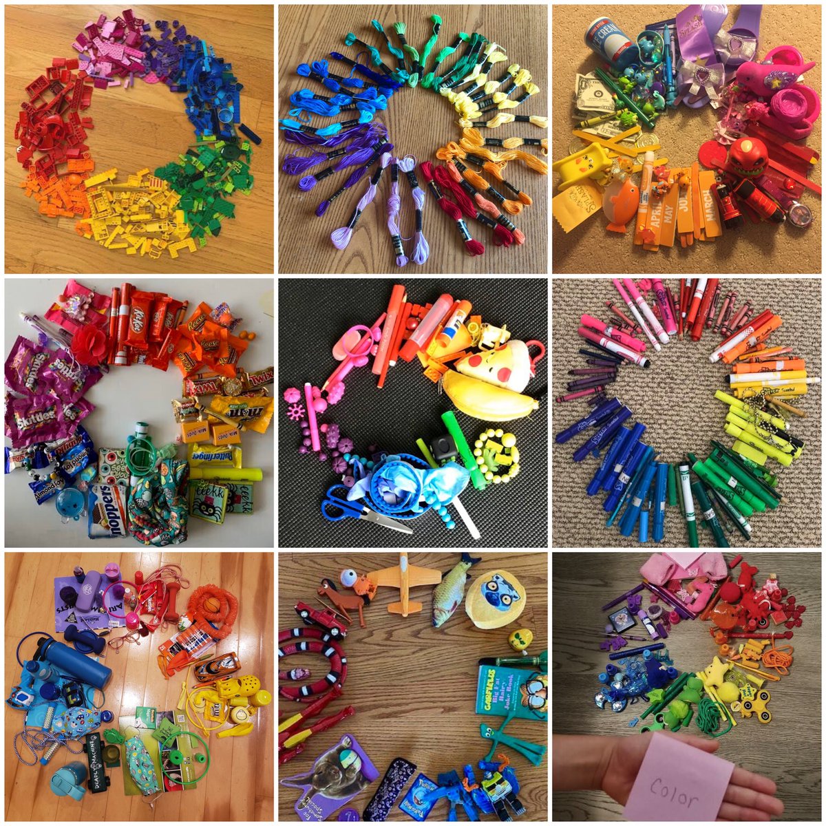 SRVTCTigers's tweet photo. Even at home, our Tiger Artists are super creative! Our fabulous art teacher Mrs. Demello remotely led our students in the Found Objects Color Wheels project. https://t.co/rQAxa51kqM