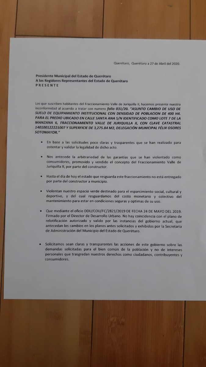 MariaLorena's tweet photo. @MiguelParrodi Como residente y propietaria de Valle de Juriquilla 2, expreso mi inconformidad en el cambio de uso de suelo de nuestra área común https://t.co/56k8U6VVBa