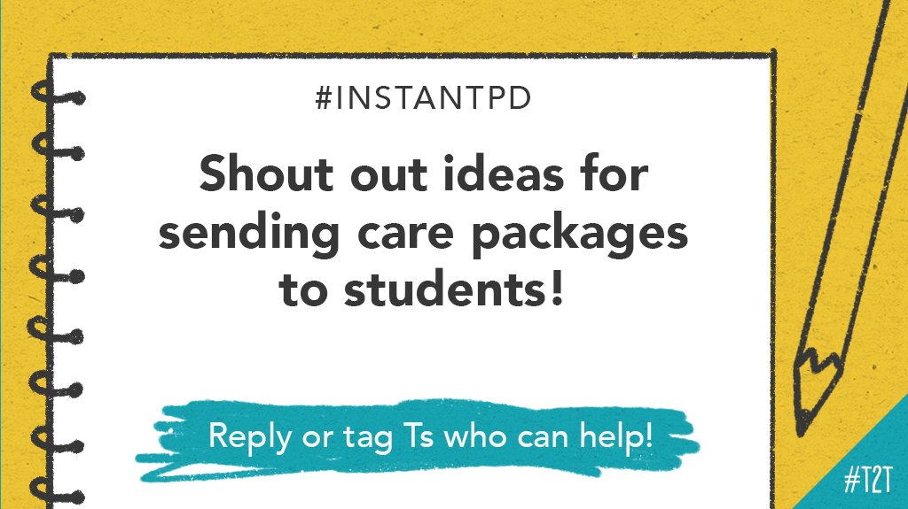 📦 Have you sent care packages to your Ss? 

T @HCaldwellTeach wants to give it a try! What might you include? How might you handle delivery? 

👇 Share your advice below! #InstantPD #tlap #edchat https://t.co/EkM0wTnHoW