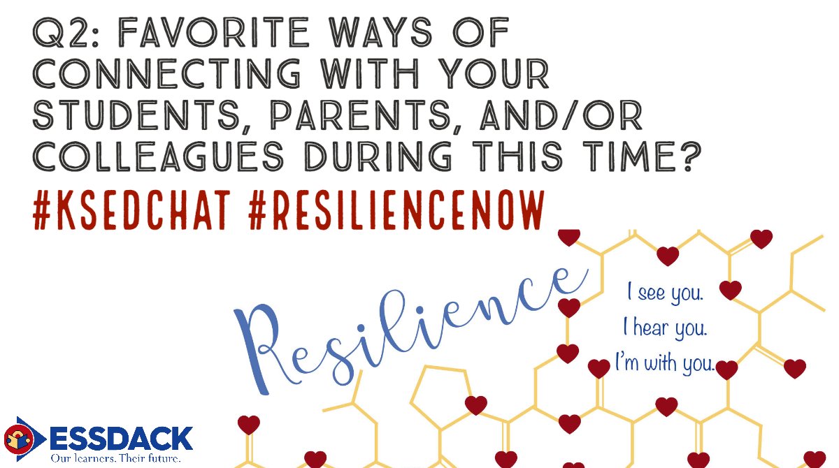 CarmenZeisler9C's tweet image. QUESTION 2: We know that relationship building and connections are SO IMPORTANT! We know that it has changed moving to online learning. Share out your favorite ways of connecting right now! #ksedchat