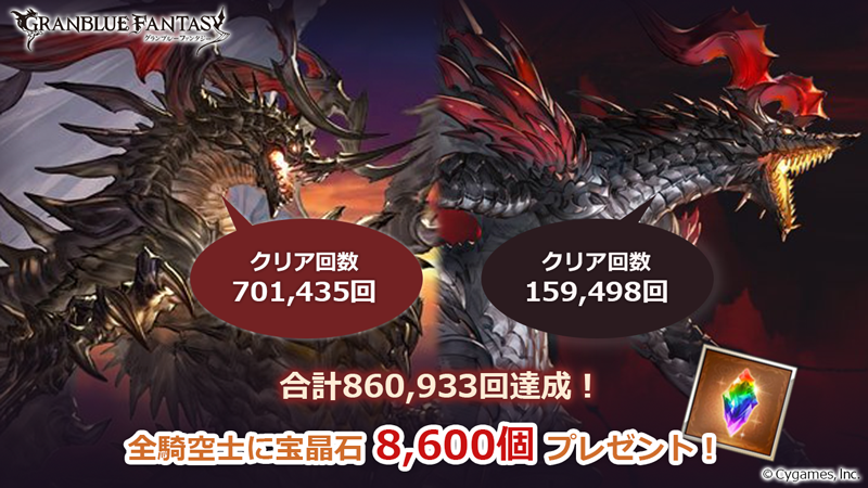 O Xrhsths グランブルーファンタジー Sto Twitter 消費トレジャー0キャンペーン 第2弾終了 対象クエストの中でも特に高難度な 邂逅 黒銀の翼hl 神撃 究極の竜 の合計クリア回数はなんと860 933回に たくさん遊んで頂いた感謝を込めて全騎空士に 宝晶石 O Xrhsths グランブルーファンタジー Sto Twitter 消費トレジャー0キャンペーン 第2弾終了 対象クエストの中でも特に高難度な 邂逅 黒銀の翼hl 神撃 究極の竜 の合計クリア回数はなんと860 933回に たくさん遊んで頂いた感謝を込めて全騎空士に 宝晶石