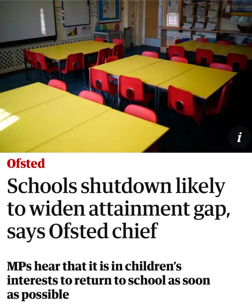 Schools not closed for 20 days yet & @Ofstednews say the attainment gap will widen but still no comment on the impact of 10 years of Tory austerity & @SchoolCuts 🤷‍♂️
#schoolclosuresuk #COVID19