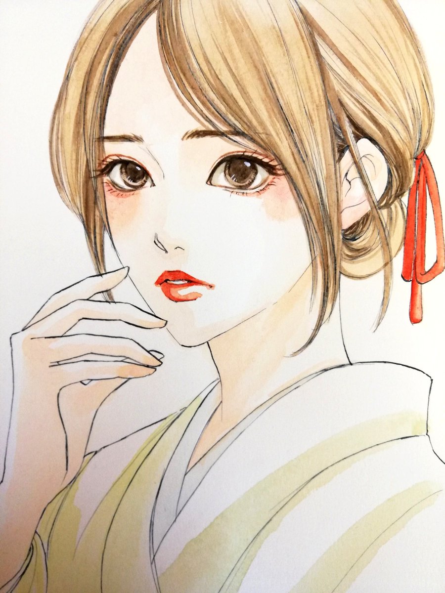 主線を耐水性のつけペンで描いてから塗ってみた いつもは筆ペンか絵の具 でもそうす Hikari のイラスト