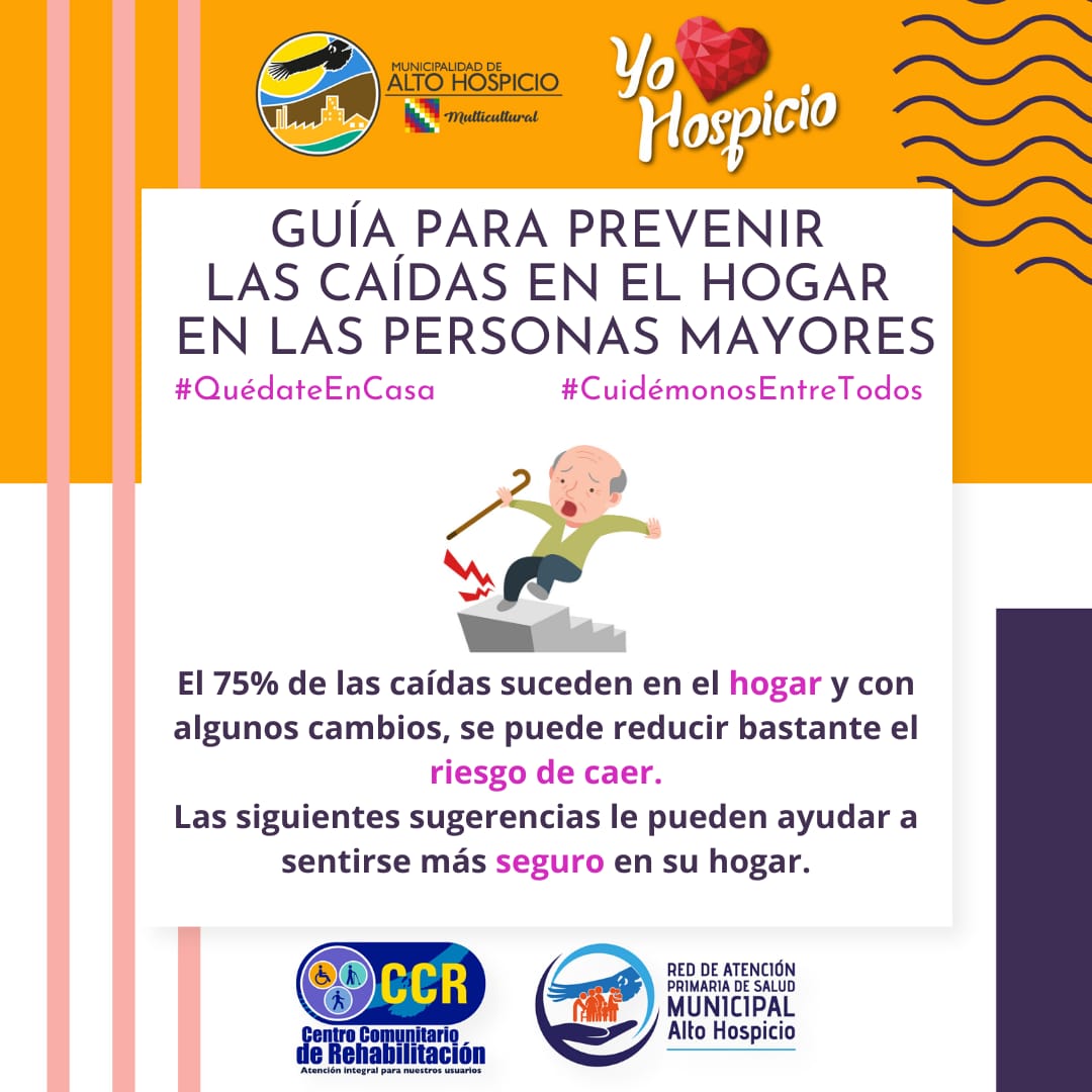 CCRAltoHospicio's tweet photo. Les entregamos una breve guía elaborada por el equipo del CCR, para prevenir las caídas en personas mayores en su hogar 🏠
#CCRTeCuida #SeguroEnCasa #QuedateEnCasa https://t.co/32XvPz0009