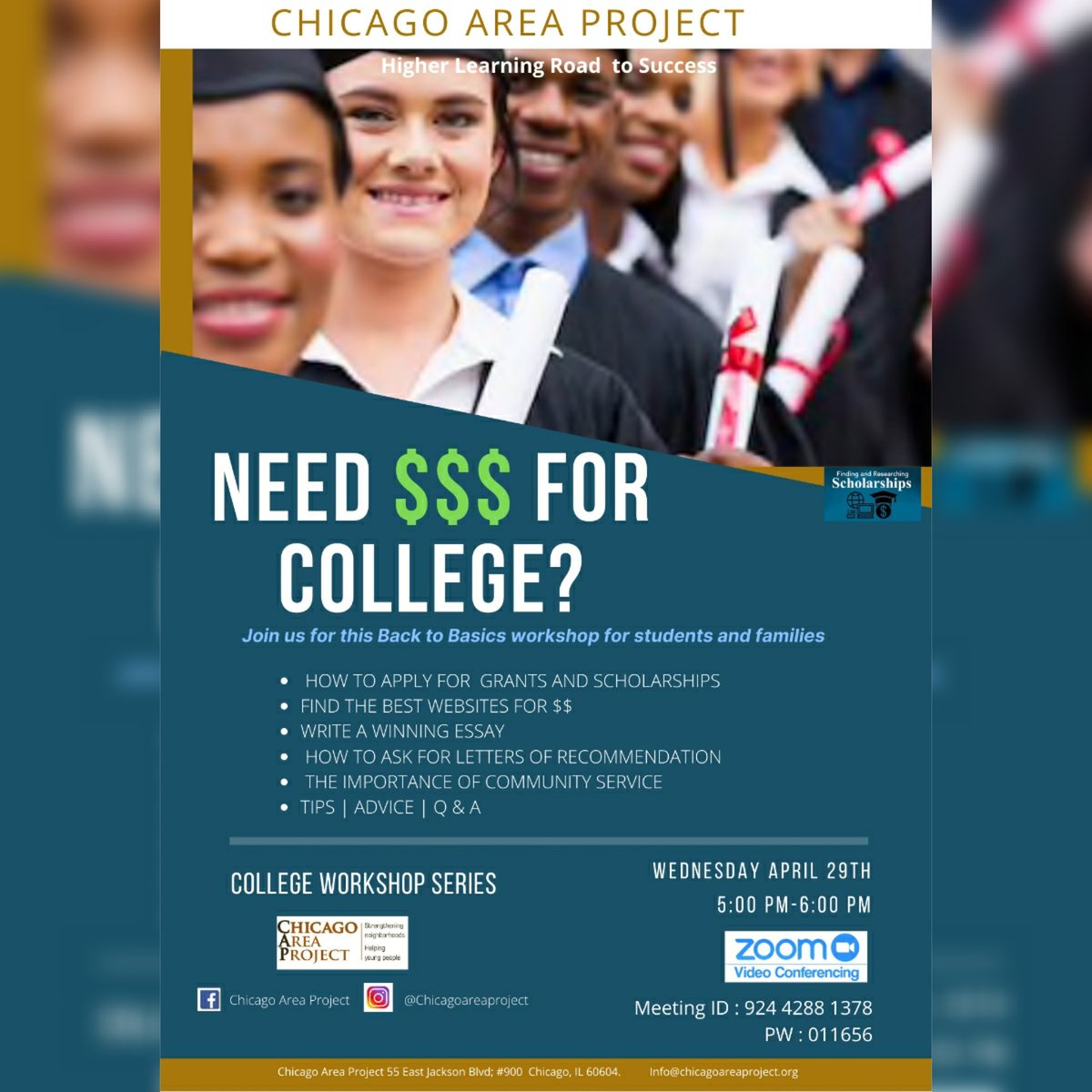 Chicagoareaproj's tweet photo. #moneyforcollege #zoommeetings #classof2020 #WebinarWednesday #Scholarships https://t.co/nAkVTjPlbi