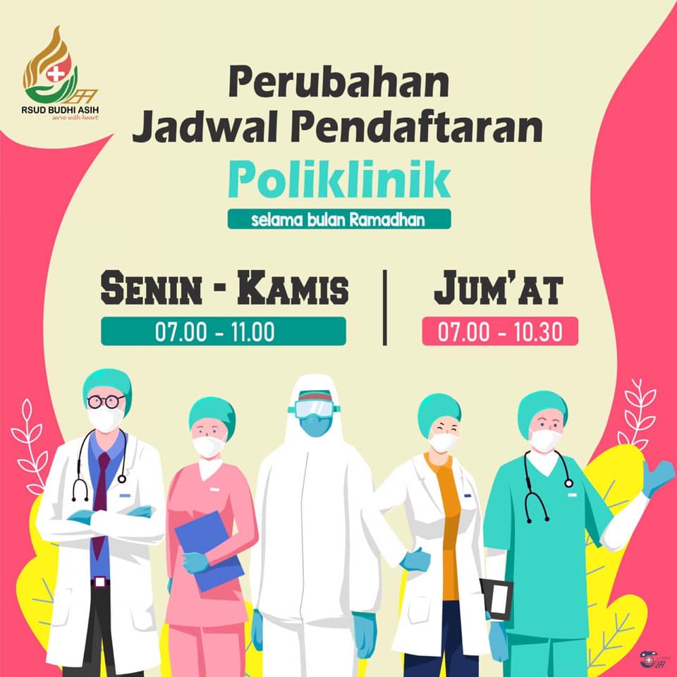 RSUDBudhiAsih's tweet photo. Jadwal Pendaftaran Poliklinik selama Bulan Ramadhan 2020.
Jika memerlukan keterangan dan informasi lebih lanjut dapat menghubungi Customer Service kami di 021-8090282 Ext 1105 https://t.co/pmsBhqfeXk