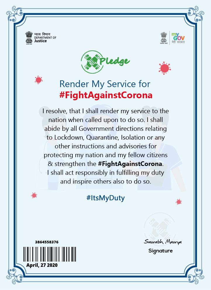 vbdsaurabh's tweet photo. #pledgeforindia #FightAgainstCorona
I shall abide all Government Direction related to Lockdown, Quarantine, Isolation or any other instructions.
#ItsMyDuty
@mygovindia @bloodcommandoz @drharshvardhan @MoHFW_INDIA @NACOINDIA @UPSACS @SanjaySahani97 @DrKrishnaNPand1 https://t.co/PtoLOeBVyR