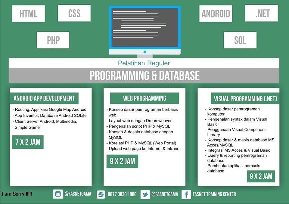 Dibuka pelatihan Web Programming, bisa ke Fasnetgama . Bareng teman kamu langsung buka kelas rame-rame juga bisa loh. Info lebih lanjut bisa hubungi WA: 087738301880 / Hubungi (0274) 5304890