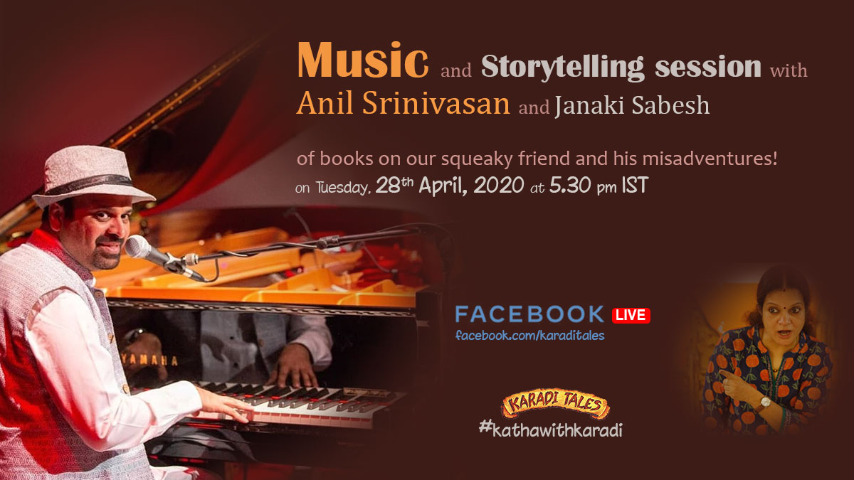 karaditales's tweet photo. Don't miss our session today with @anilsrinivasan and @janakisabesh! Tune in to https://t.co/wapd6V47UL at 5:30 PM today to catch it LIVE!
#kathawithkaradi #karaditales #music #storytelling #stayhomestaysafe #thingstododuringthelockdown @KaradiPath https://t.co/xnl9e2FvoE