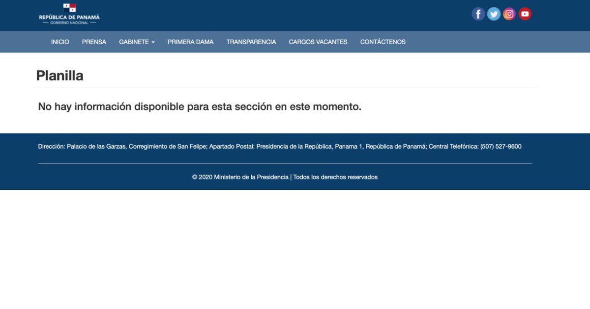 Luis_Carles's tweet photo. Que casualidad que después de la renuncia del Viceministro y el salario de Delany la página web de @presidenciapma la pestaña de TRANSPARENCIA ya no está disponible la planilla. Que quieren ocultarle al pueblo panameño🤔 @ANTAI_Panama espero que investiguen esto. https://t.co/SsFtGHHjer