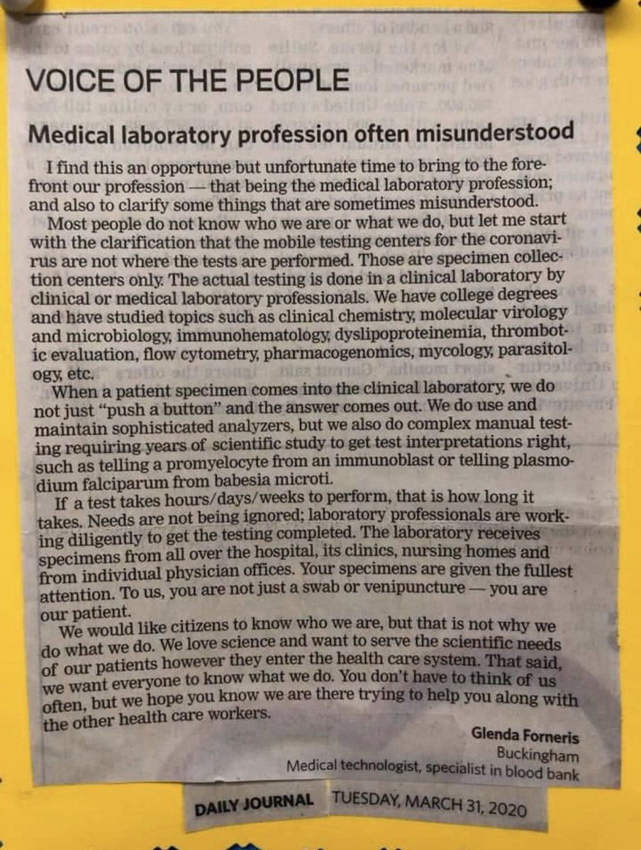 #CSMLS #MLPAO. Very nice letter and it shows lab cars..  #laboratory #education #LabWeek2020  Thank you @chrystalAllen for posting it on LinkedIn!    #thankahealthcarehearo #WeAreLab