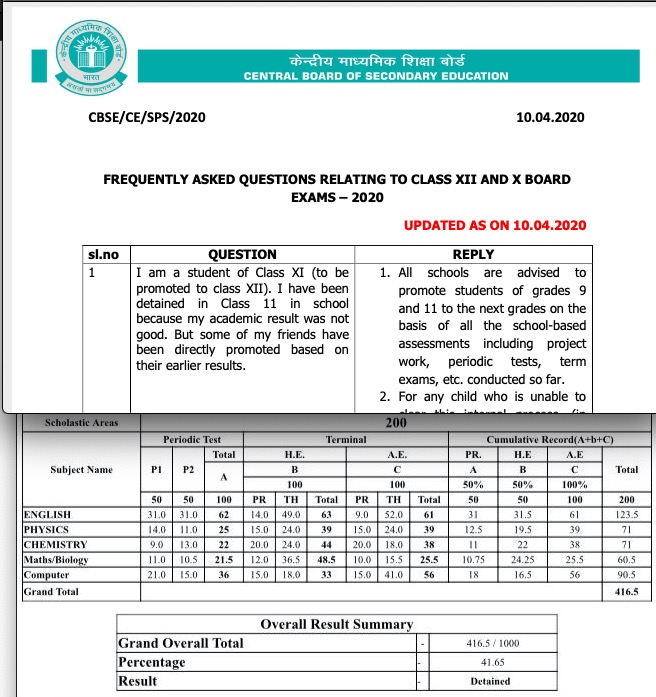 ccpandhare's tweet photo. @cbseindia29 @HRDMinistry
A Rishikesh school has decided to DETAIN a student WHO HAD MEDICAL REASON in cls 11 aftr not doing well in 1 subjct. Despite #CBSE circular 2 promote ALL class 11 students based on prvs record due to #coronavirus. HOW IS THIS FAIR? Principal doesn't care https://t.co/b7uwAFXD7E