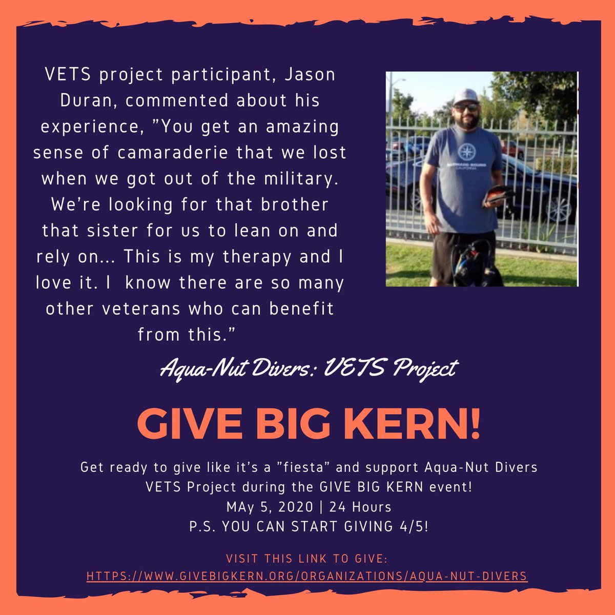 heslump's tweet photo. Give Big Kern is a week away people!! In this tough economy, please know that every dollar raised goes directly to teaching vets to dive!! https://t.co/57DiXh18LY https://t.co/yd0nWewkjf