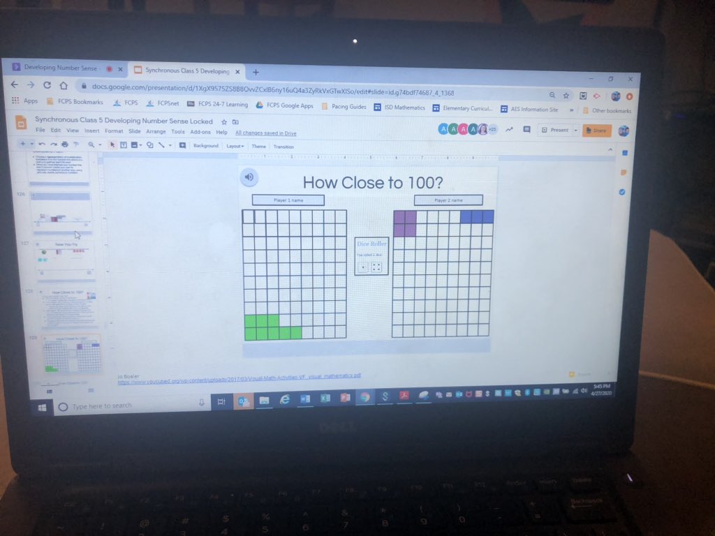 MrsCareyMathIC's tweet photo. So grateful @Ms_Dey2 and I were able to facilitate our last Developing Number Sense class virtually with interactive Google slides. Thanks for the inspiration @theresawills! We even recreated one of our favorite @joboaler  partner games and read Fluency Without Fear. @FairhillES https://t.co/0F7FmKGhcP
