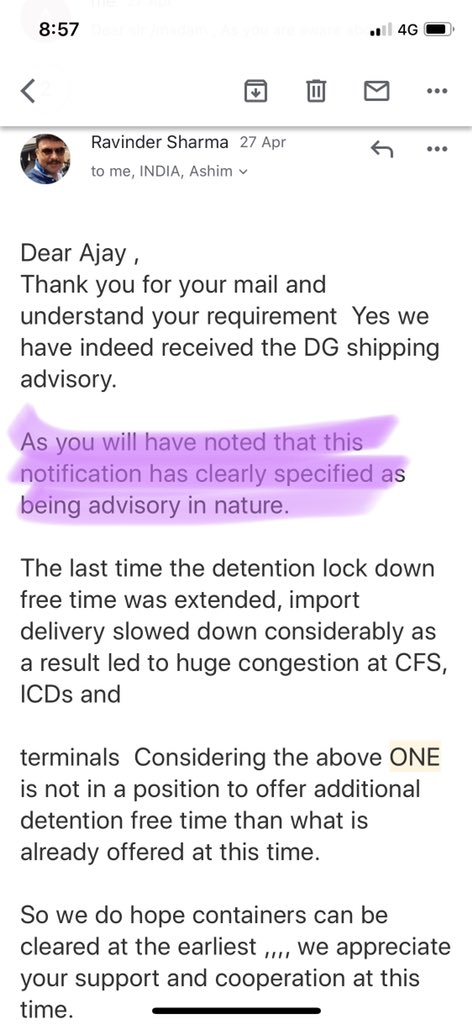 ajayjain_skp's tweet photo. @shipmin_india @mansukhmandviya @ficci_india @nsitharaman @PiyushGoyal @PMOIndia Sorry to say but despite the shipping ministry order and DG shipping order no shipping line and cfs is adhering your notice.All shipping line and cfs want to destroy trade with this blackmailing practise.they saying this advisory not order,help https://t.co/oQovoqtLMj