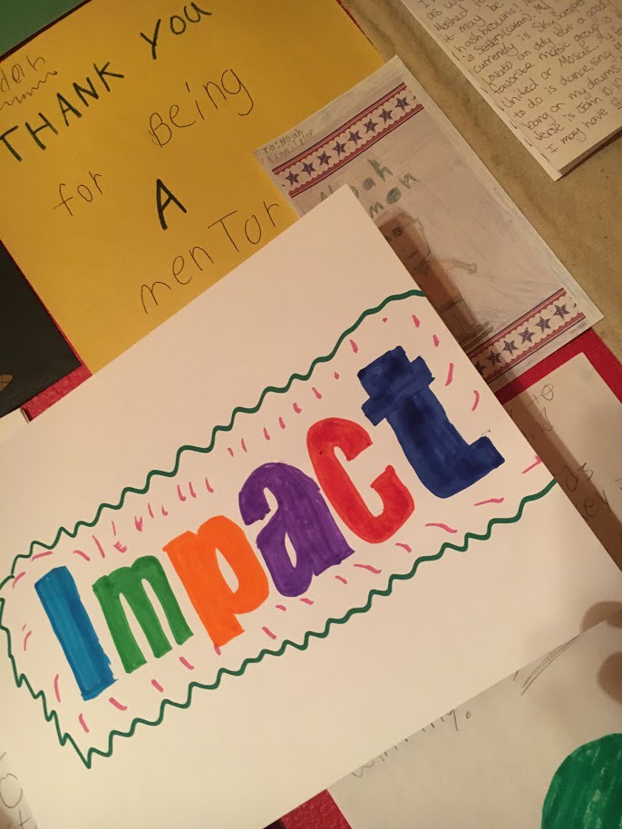 MY One Word Philosophy of Education is "Impact" because I want to make an impact in the lives of each of my students! Love my card wall with cards from kids reminding me of the impact I can make on them! #dsu360