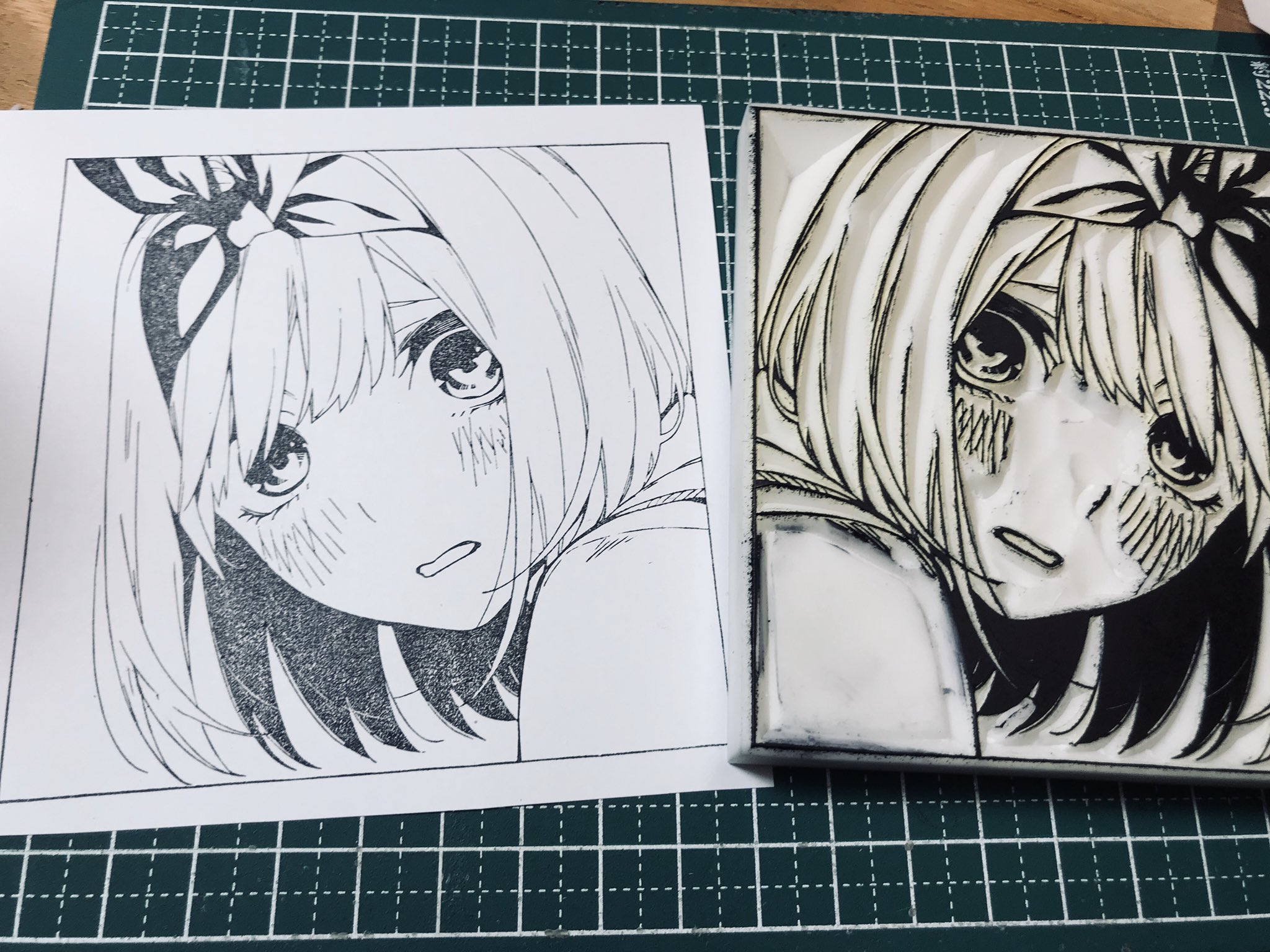 消しゴムはんこ No.244 ちびうさとお花④