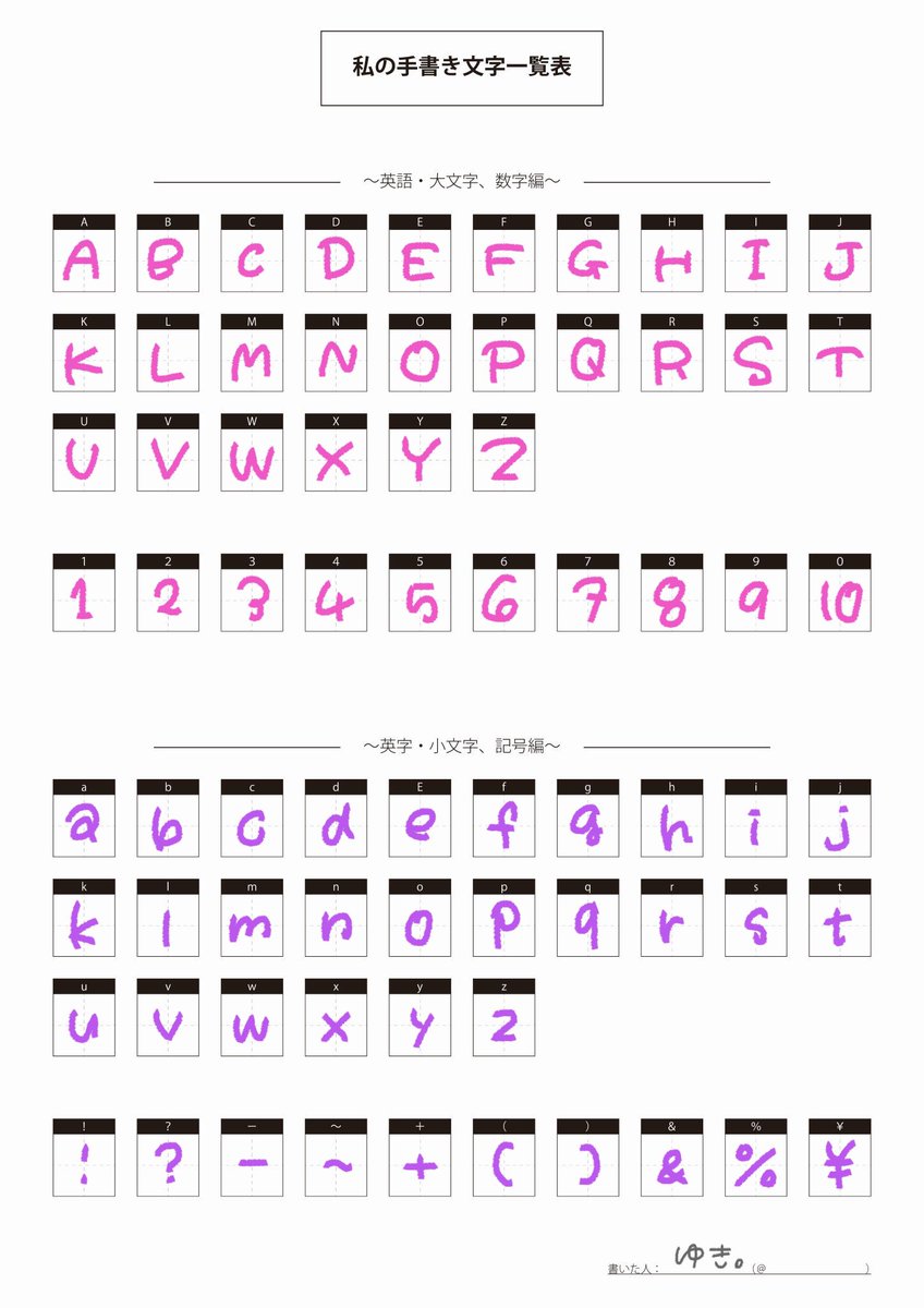 私の手書き文字一覧表