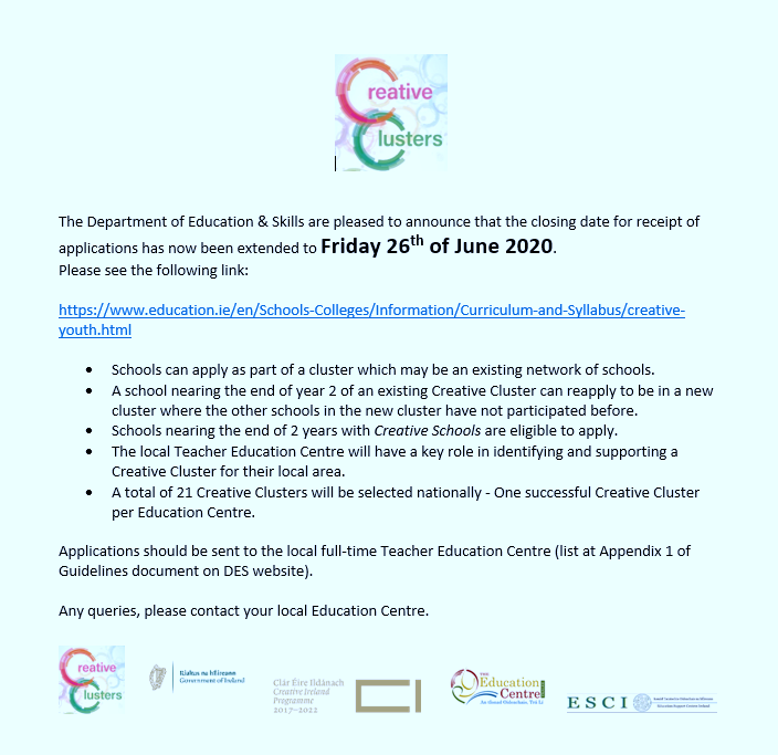 The Closing Date for receipt of applications has now been extended to Friday 26th June 2020