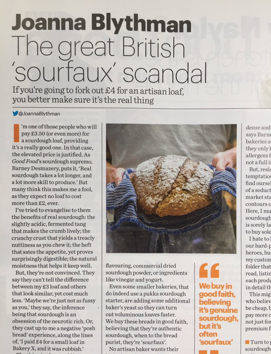 JoannaBlythman's tweet photo. If you’re forking put for sourdough, make sure it’s the real thing. My latest ⁦@bbcgoodfood⁩ #realbread #honestcrust https://t.co/sGvyUU4RRj